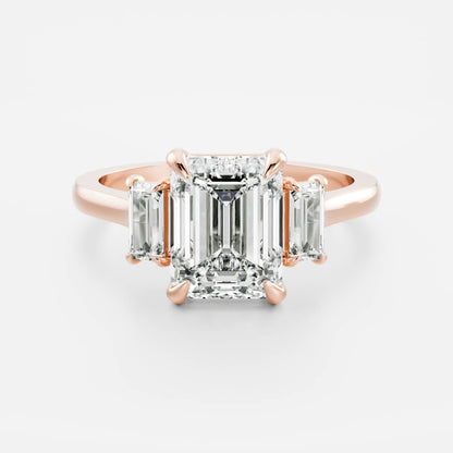 2 CT Emerald Three Stone Moissanite Engagement Ring