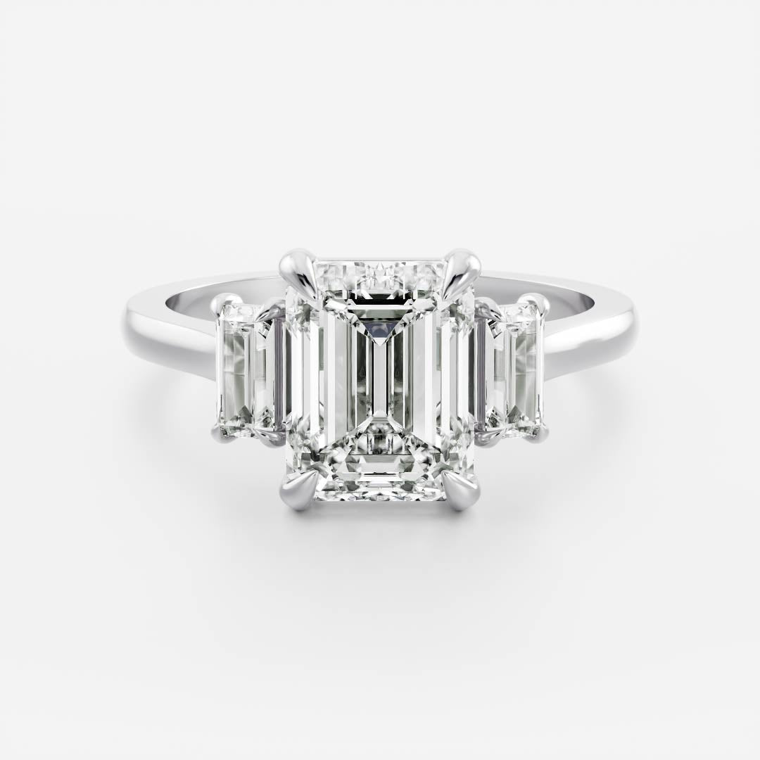 2 CT Emerald Three Stone Moissanite Engagement Ring