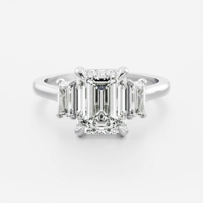 2 CT Emerald Three Stone Moissanite Engagement Ring