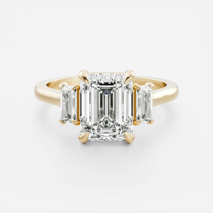 2 CT Emerald Three Stone Moissanite Engagement Ring