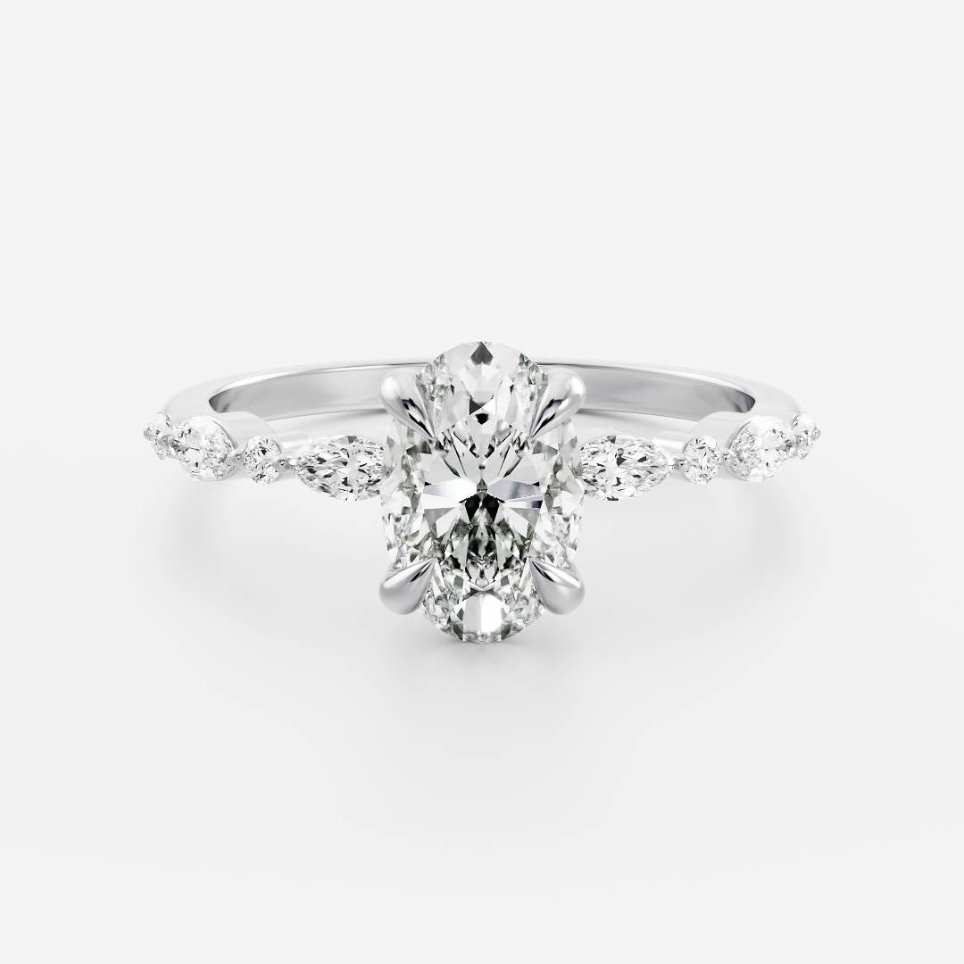 1.5 CT Oval Pave Moissanite Engagement Ring