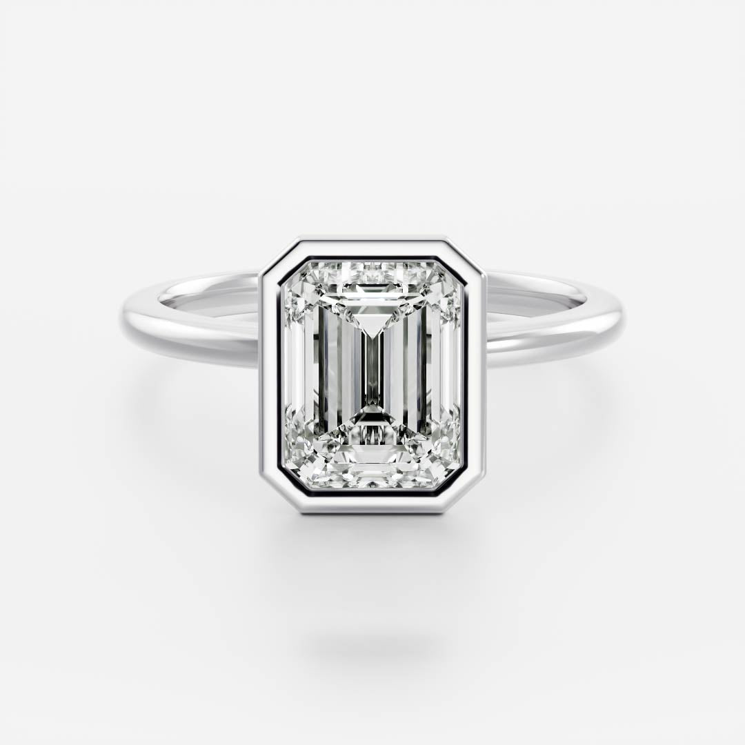 1 CT Emerald Bezel Moissanite Engagement Ring