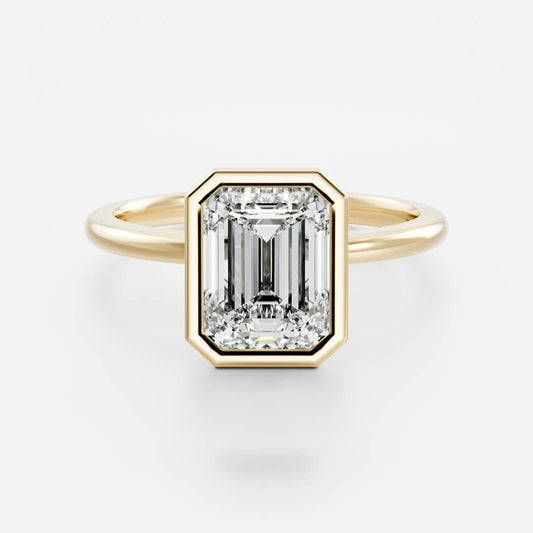 1 CT Emerald Bezel Moissanite Engagement Ring