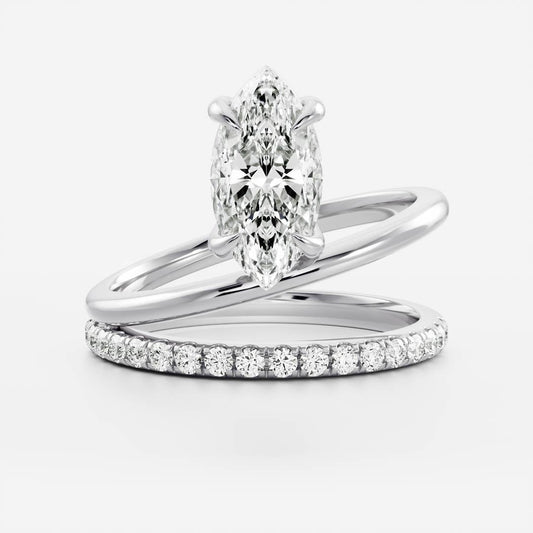 1.5 CT Marquise Double Shank & Pave Moissanite Engagement Ring