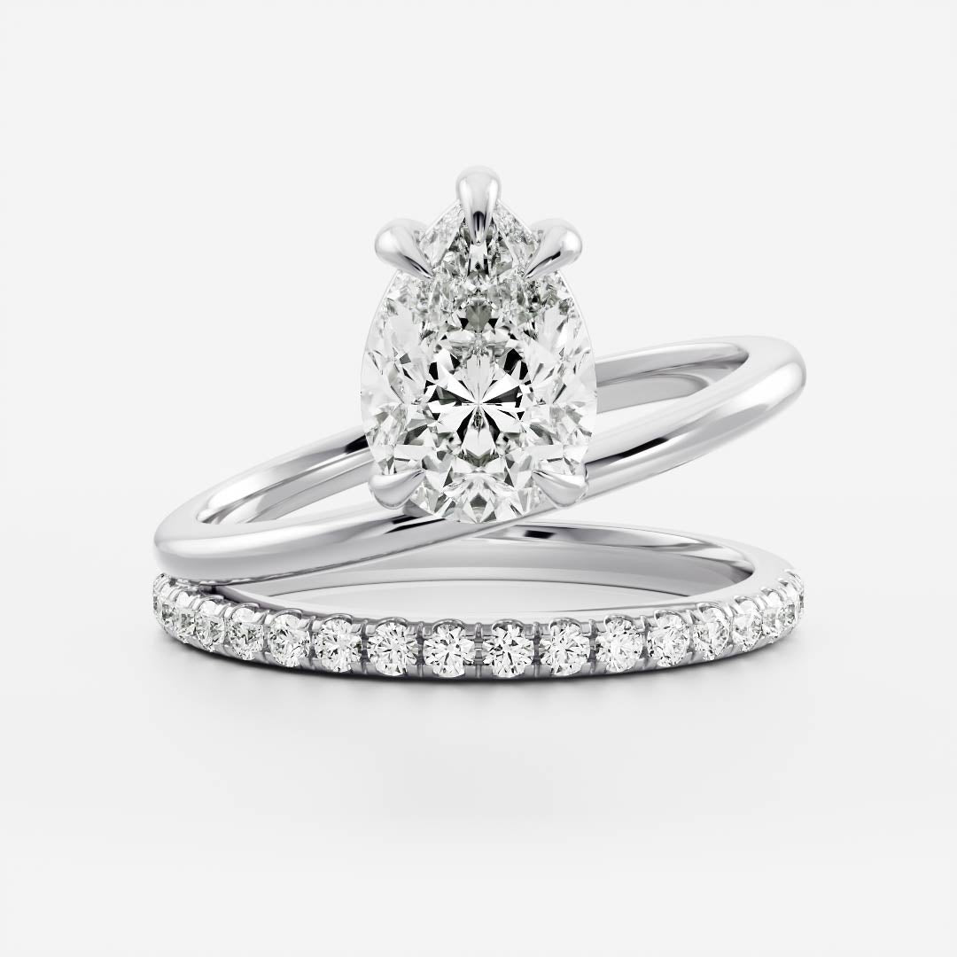 1.5 CT Pear Double Shank & Pave Moissanite Engagement Ring