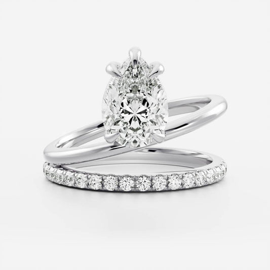 1.5 CT Pear Double Shank & Pave Moissanite Engagement Ring