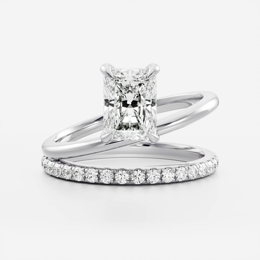 1.5 CT Radiant Double Shank & Pave Moissanite Engagement Ring