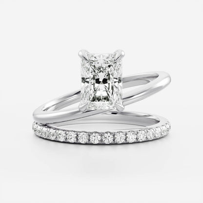 1.5 CT Radiant Double Shank & Pave Moissanite Engagement Ring