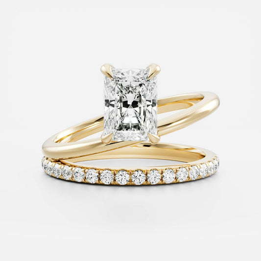 1.5 CT Radiant Double Shank & Pave Moissanite Engagement Ring