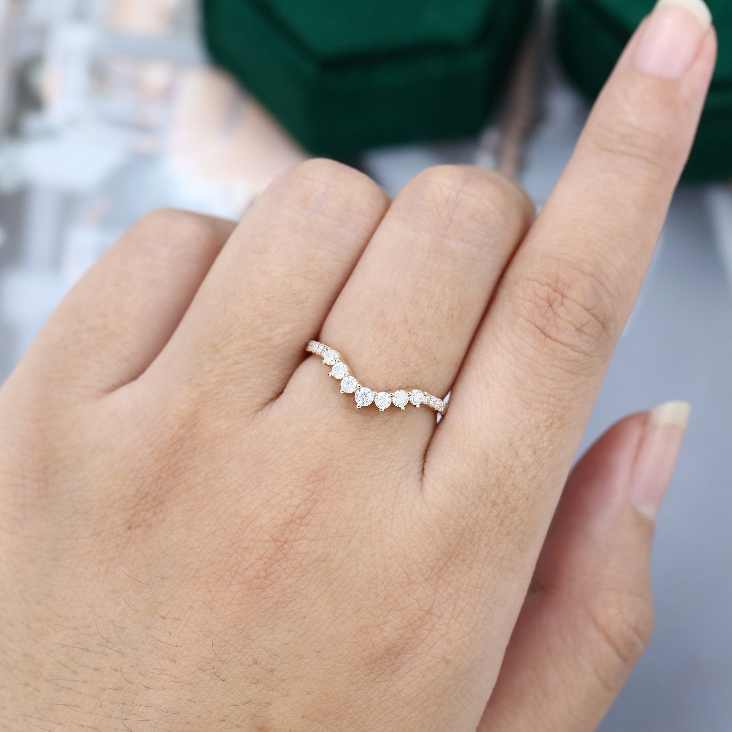 0.37 TCW Round Curved Moissanite Wedding Band