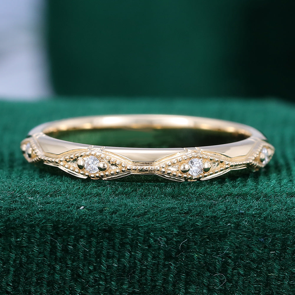 0.07 TCW Round Milgrain Moissanite Wedding Band