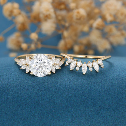 1.9 CT Round Cluster Moissanite Bridal Set