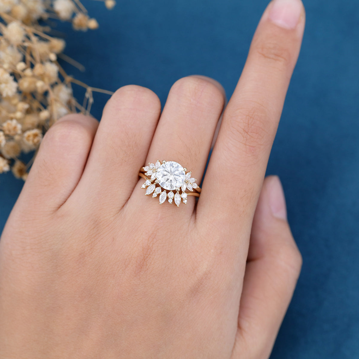 1.9 CT Round Cluster Moissanite Bridal Set