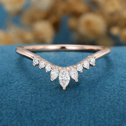 1.5 TCW Marquise & Round Curved Moissanite Wedding Band