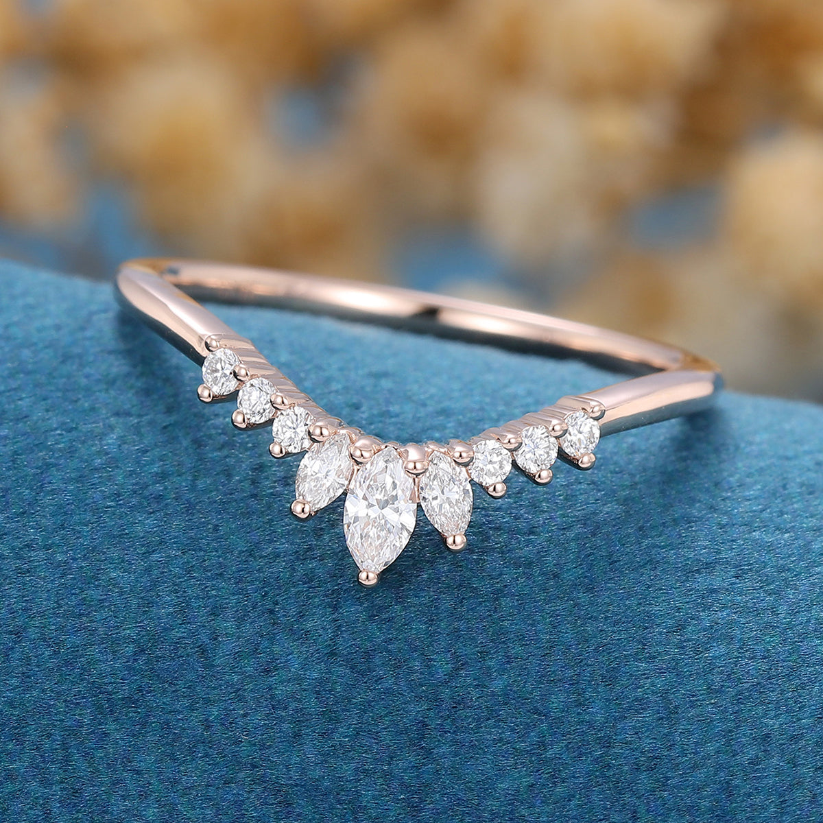 1.5 TCW Marquise & Round Curved Moissanite Wedding Band