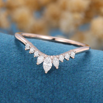 1.5 TCW Marquise & Round Curved Moissanite Wedding Band
