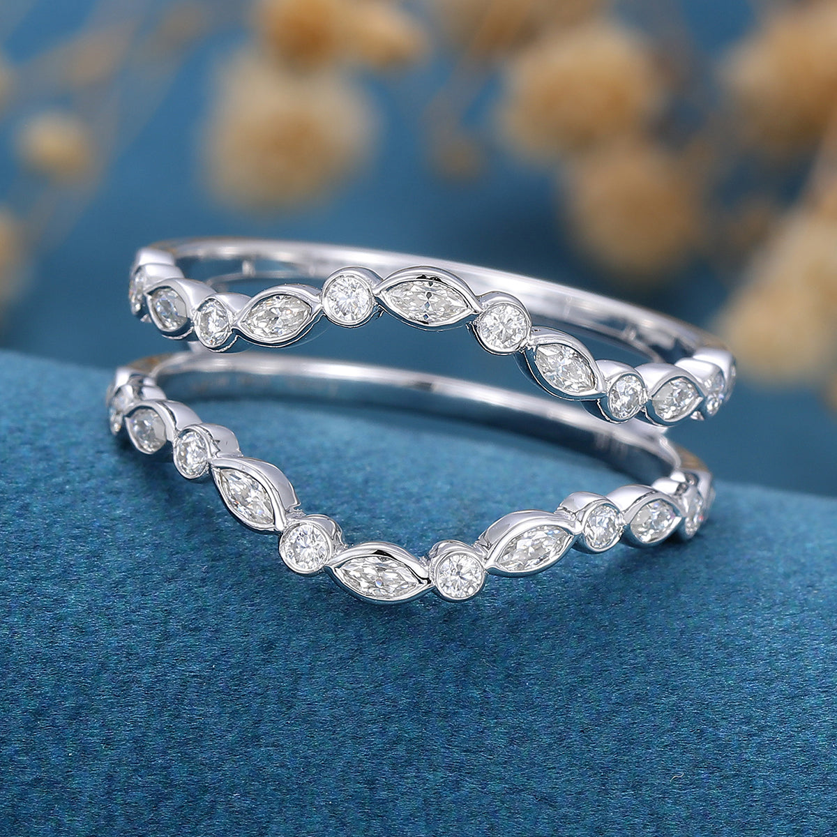 3.6 TCW Round & Marquise Double Curved Moissanite Wedding Band