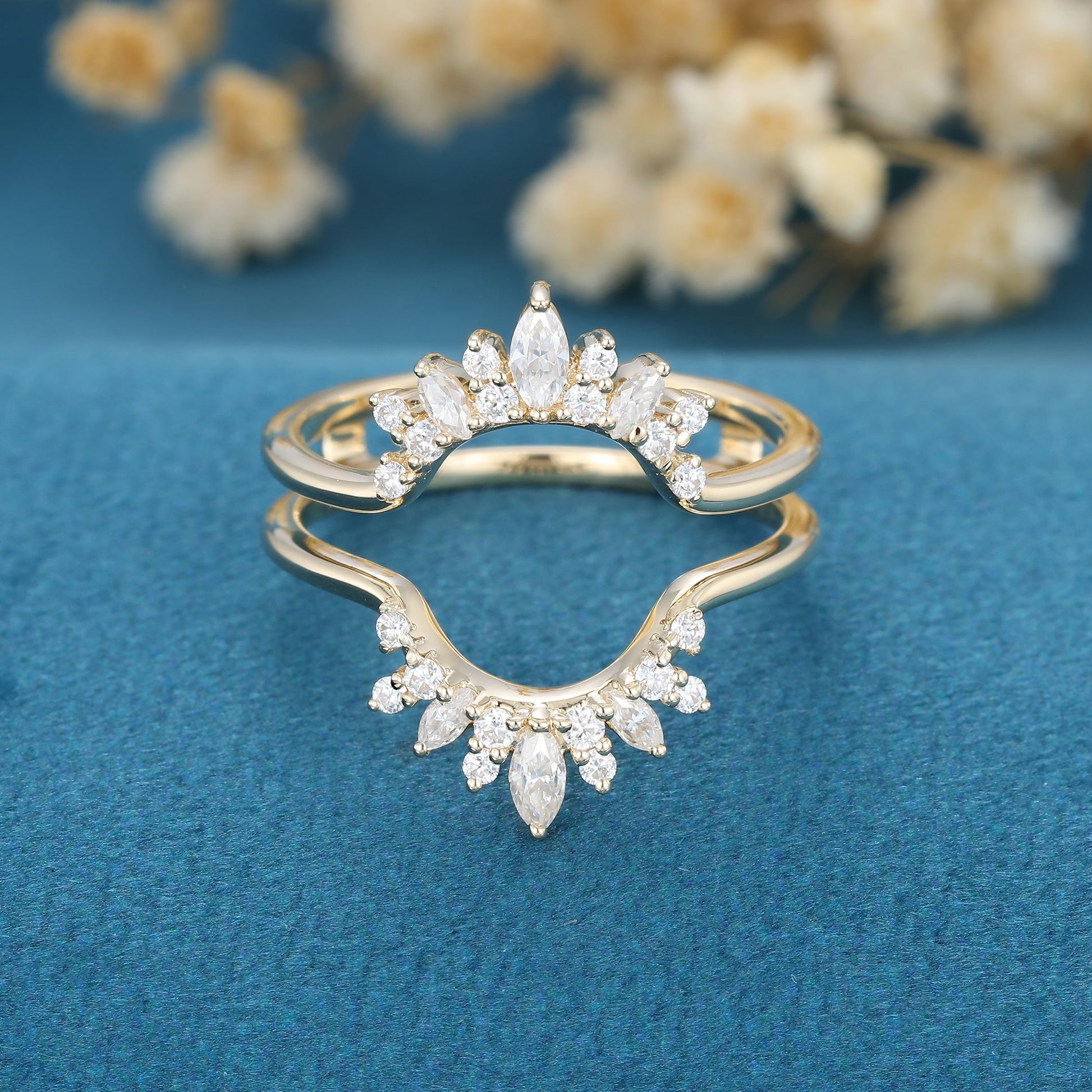 3.8 TCW Round Marquise & Pear Curved Moissanite Wedding Band