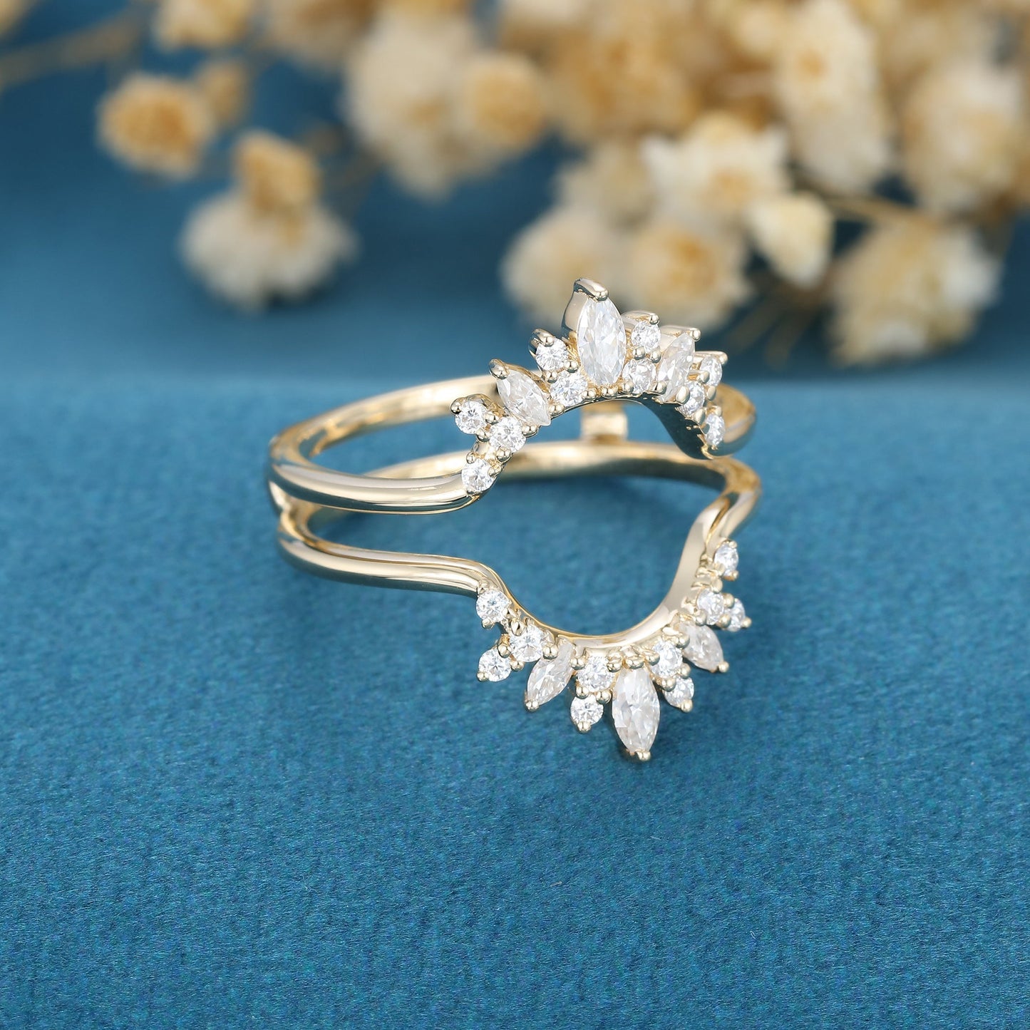 3.8 TCW Round Marquise & Pear Curved Moissanite Wedding Band