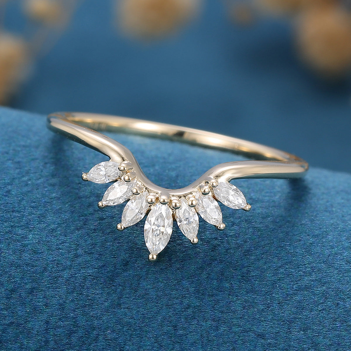 1.7 TCW Marquise Curved Moissanite Wedding Band