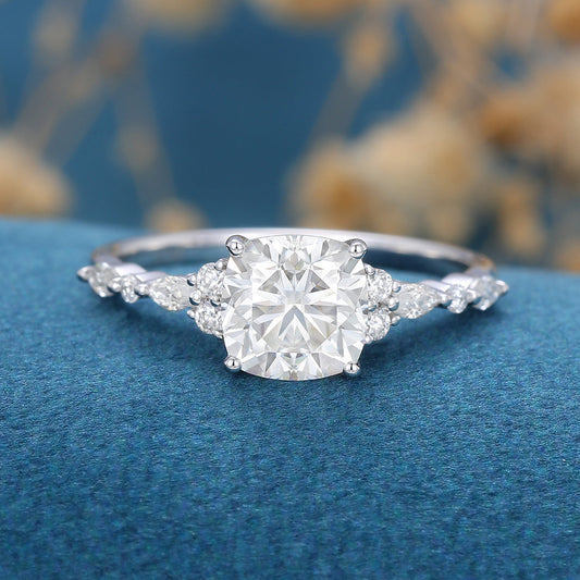 1.21 CT Cushion Cluster Moissanite Engagement Ring
