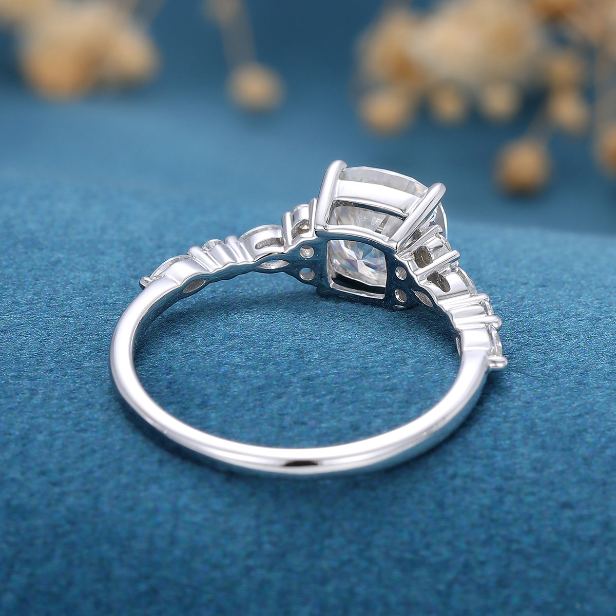 1.21 CT Cushion Cluster Moissanite Engagement Ring