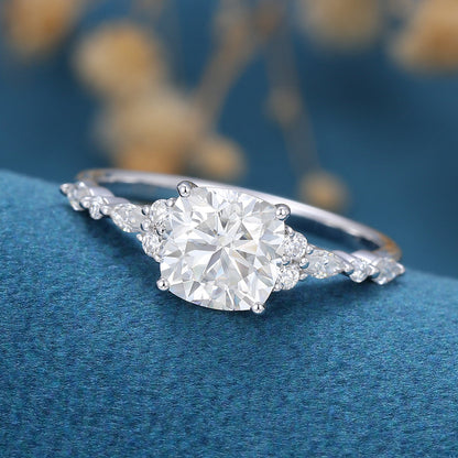 1.21 CT Cushion Cluster Moissanite Engagement Ring