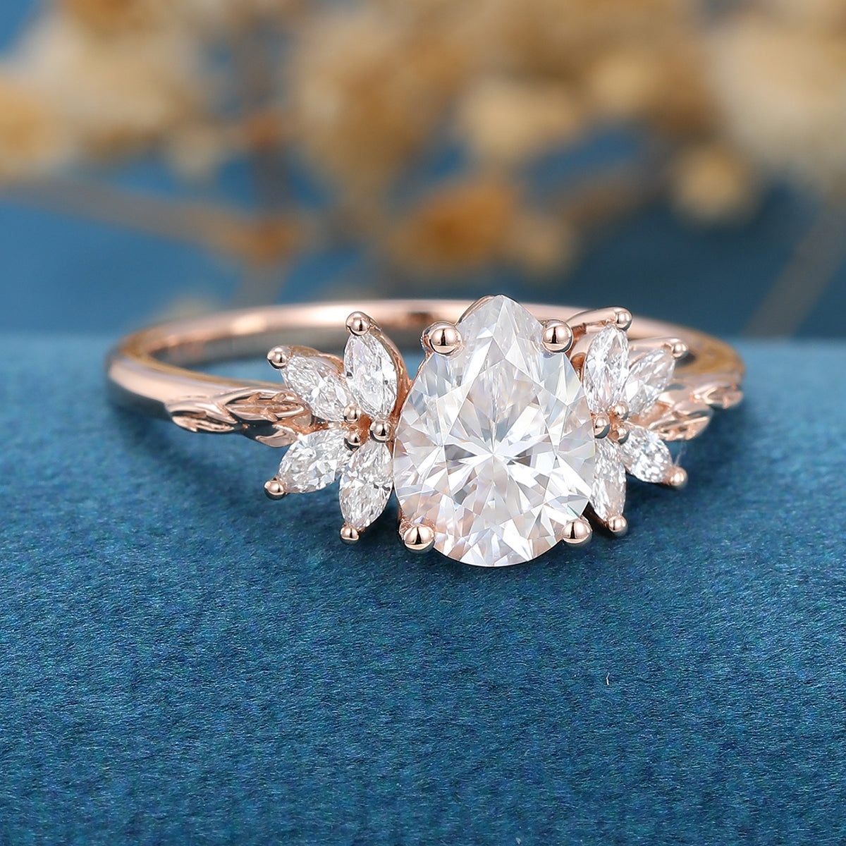 1 CT Pear Cluster Moissanite Engagement Ring