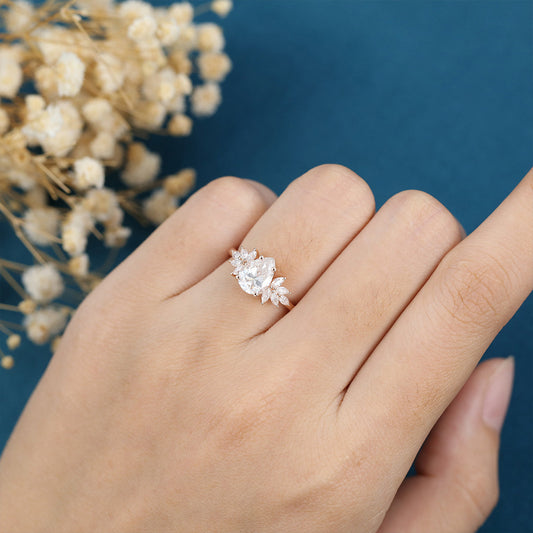 1 CT Pear Cluster Moissanite Engagement Ring