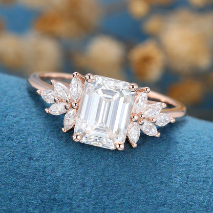 1.6 CT Emerald Cluster Moissanite Engagement Ring