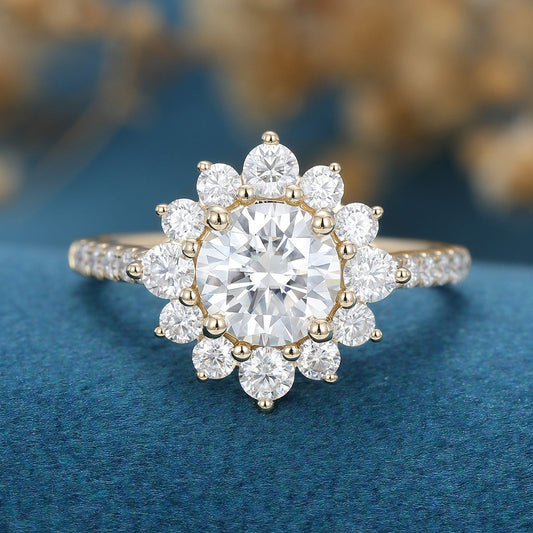 0.88 CT Round Halo & Pave Moissanite Engagement Ring