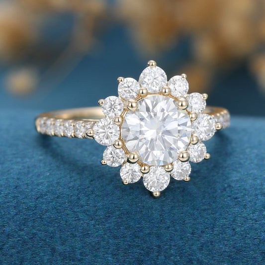 0.88 CT Round Halo & Pave Moissanite Engagement Ring