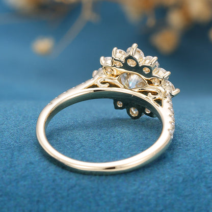 0.88 CT Round Halo & Pave Moissanite Engagement Ring