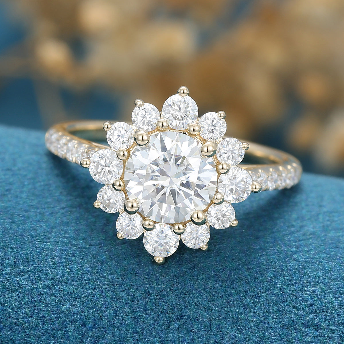 0.88 CT Round Halo & Pave Moissanite Engagement Ring