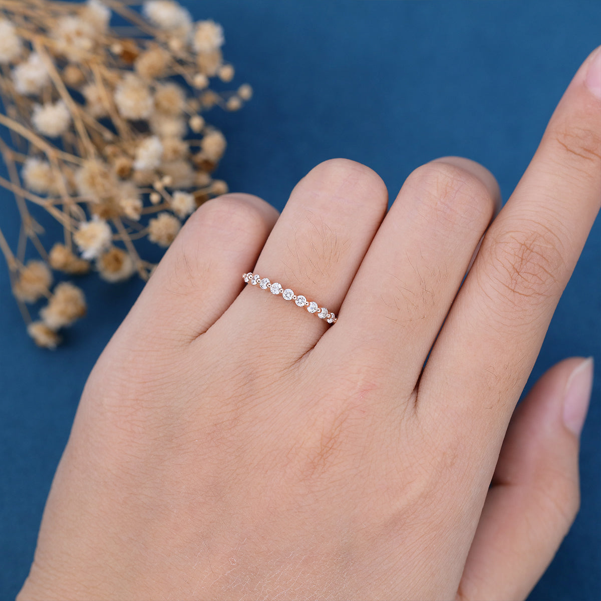 1.6 TCW Round Half Eternity Moissanite Wedding Band
