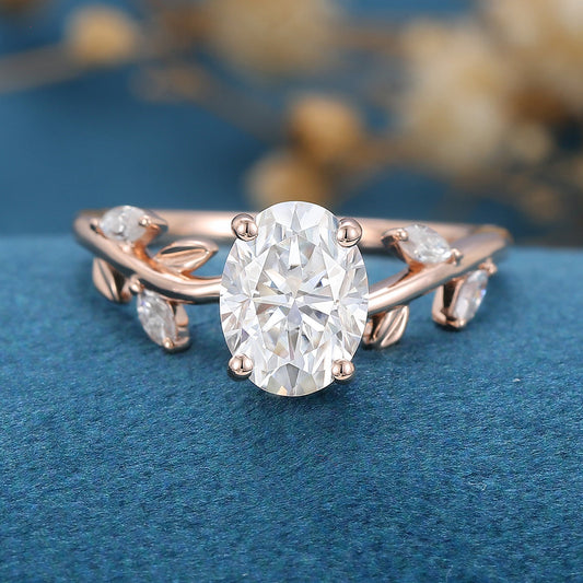 1.33 CT Oval Twig Pave Moissanite Engagement Ring
