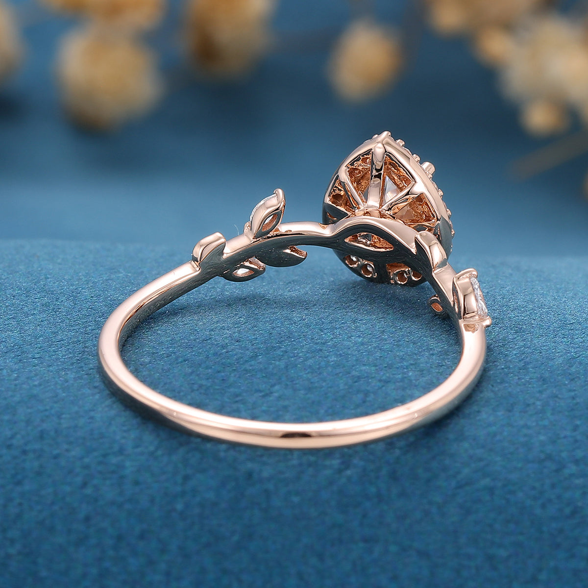 1 CT Pear Halo Twig Pave Moissanite Engagement Ring