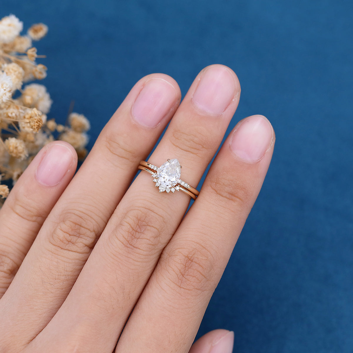 1 CT Pear Pave Moissanite Bridal Set