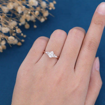 1 CT Pear Cluster Moissanite Engagement Ring