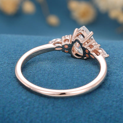 1 CT Pear Cluster Moissanite Engagement Ring
