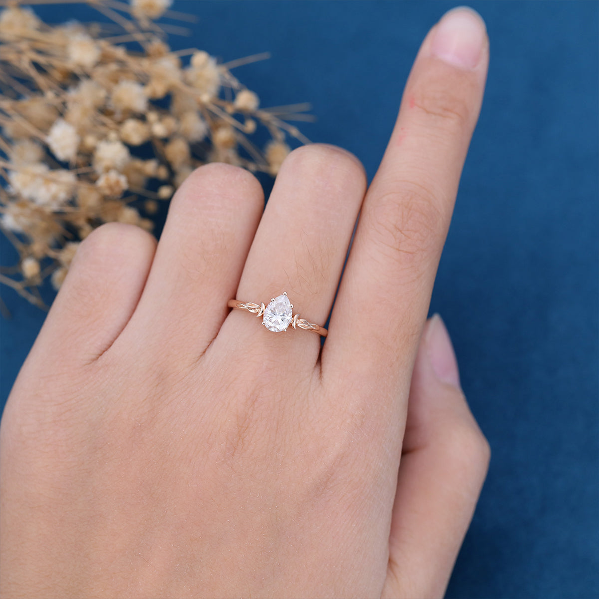 0.69 CT Pear Solitaire Moissanite Engagement Ring