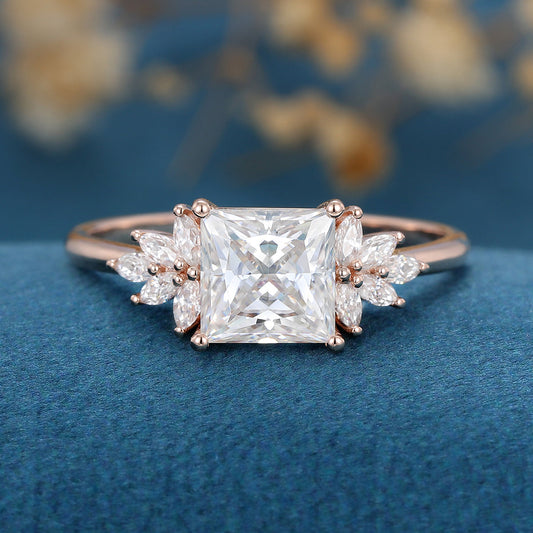 1.75 CT Princess Cluster Moissanite Engagement Ring