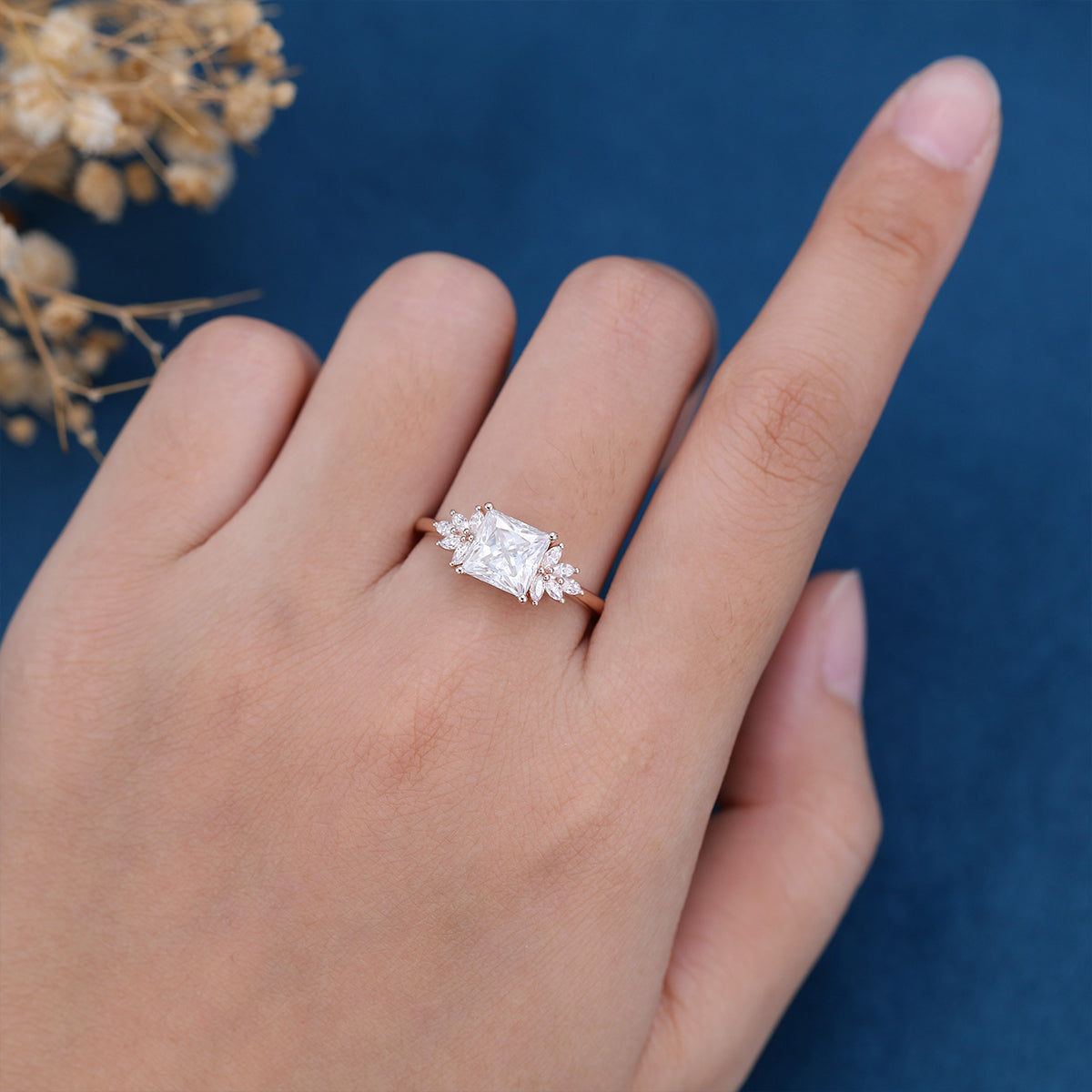 1.75 CT Princess Cluster Moissanite Engagement Ring