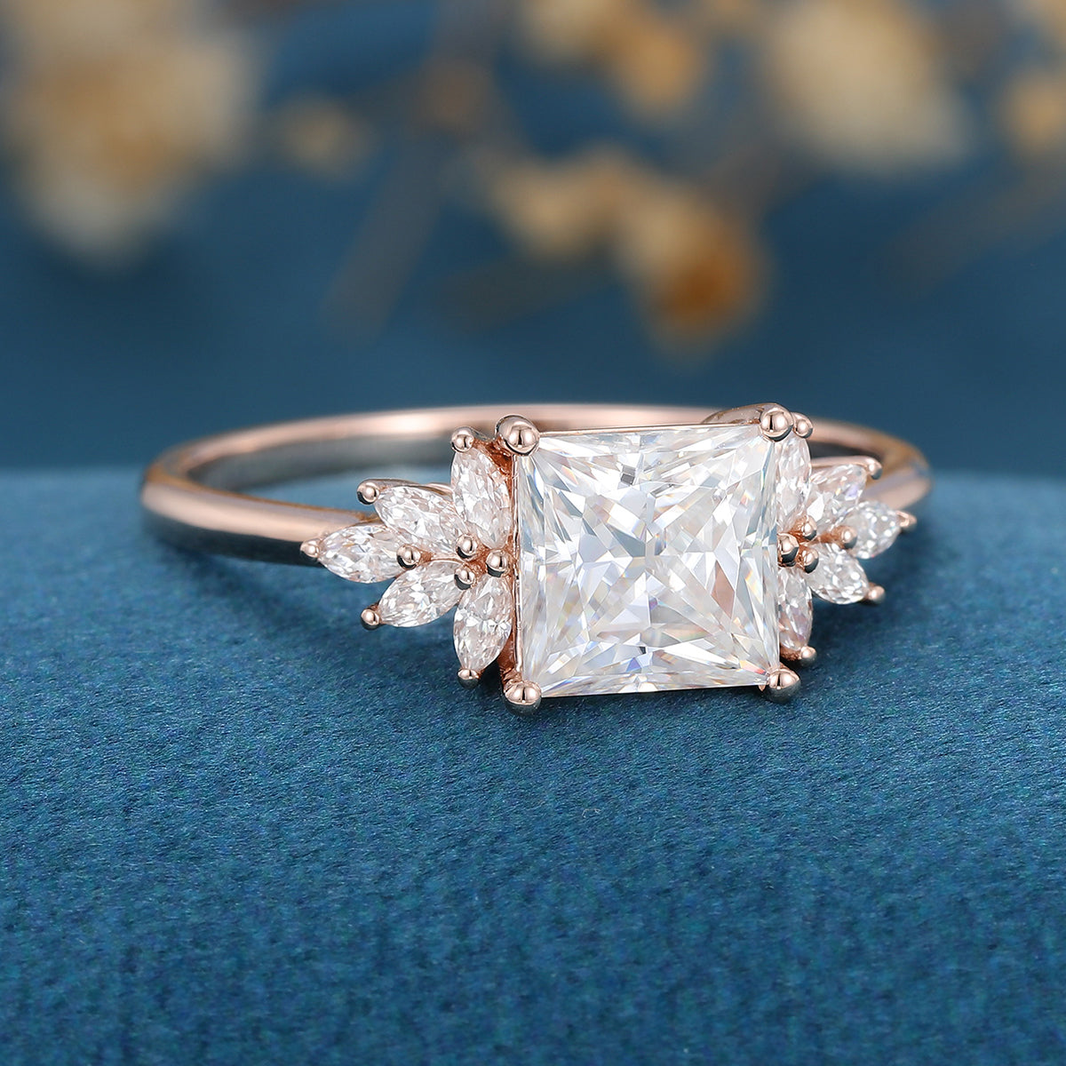 1.75 CT Princess Cluster Moissanite Engagement Ring