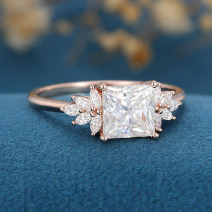 1.75 CT Princess Cluster Moissanite Engagement Ring
