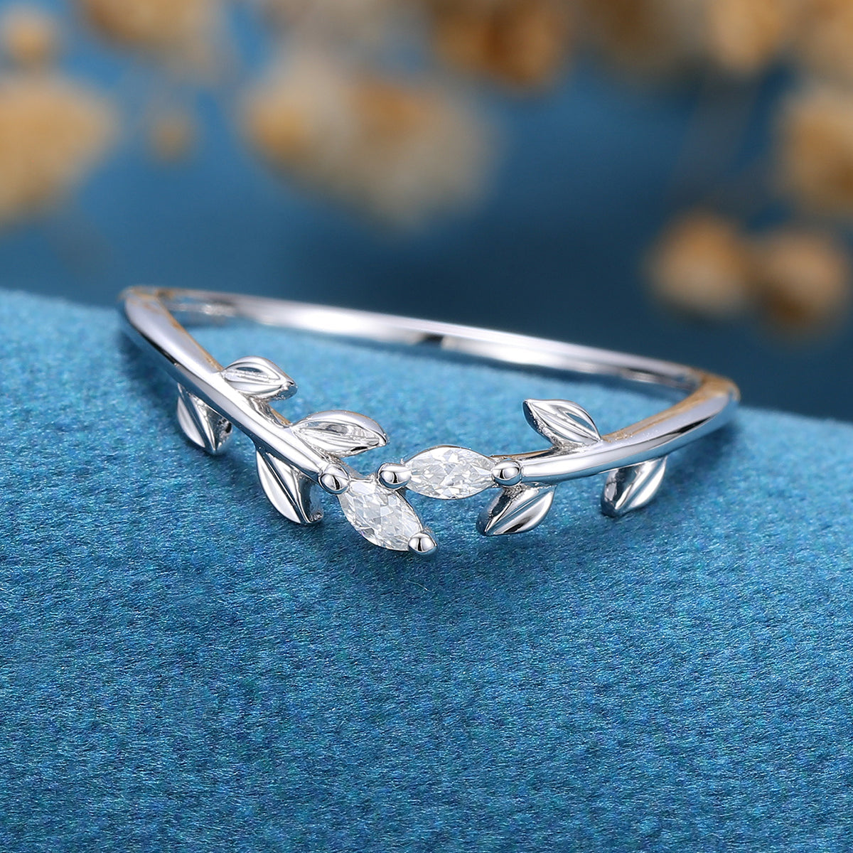 0.07 TCW Marquise Twig Style Moissanite Wedding Band