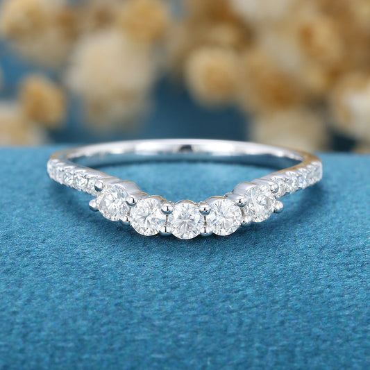 0.43 TCW Round Curved Moissanite Wedding Band
