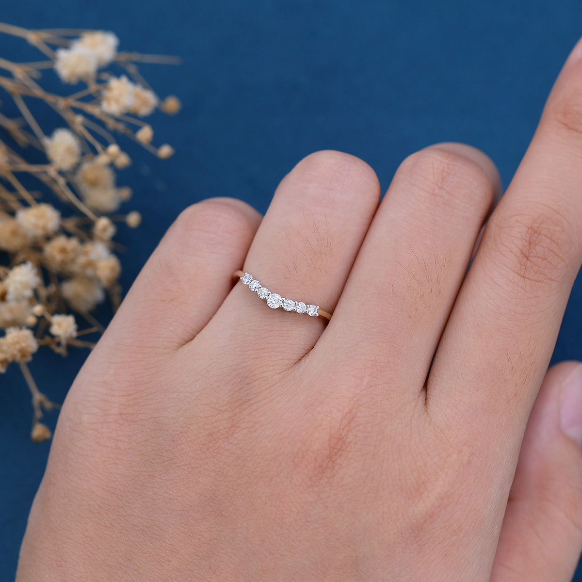 1.8 TCW Round Curved Moissanite Wedding Band