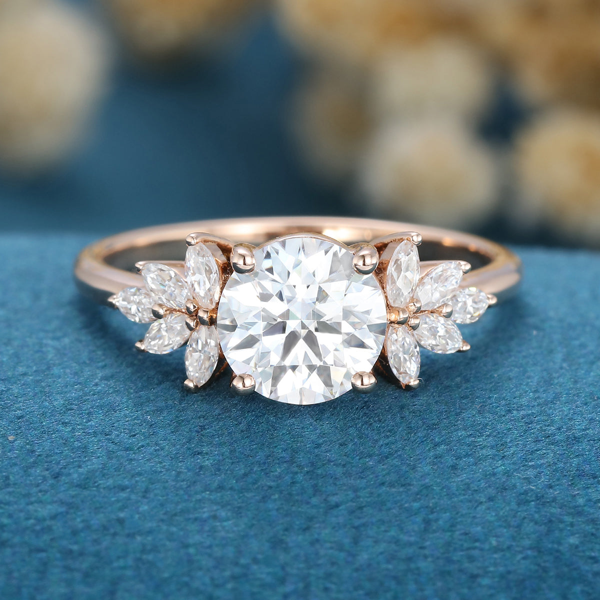 1.1 CT Round Cluster Moissanite Engagement Ring