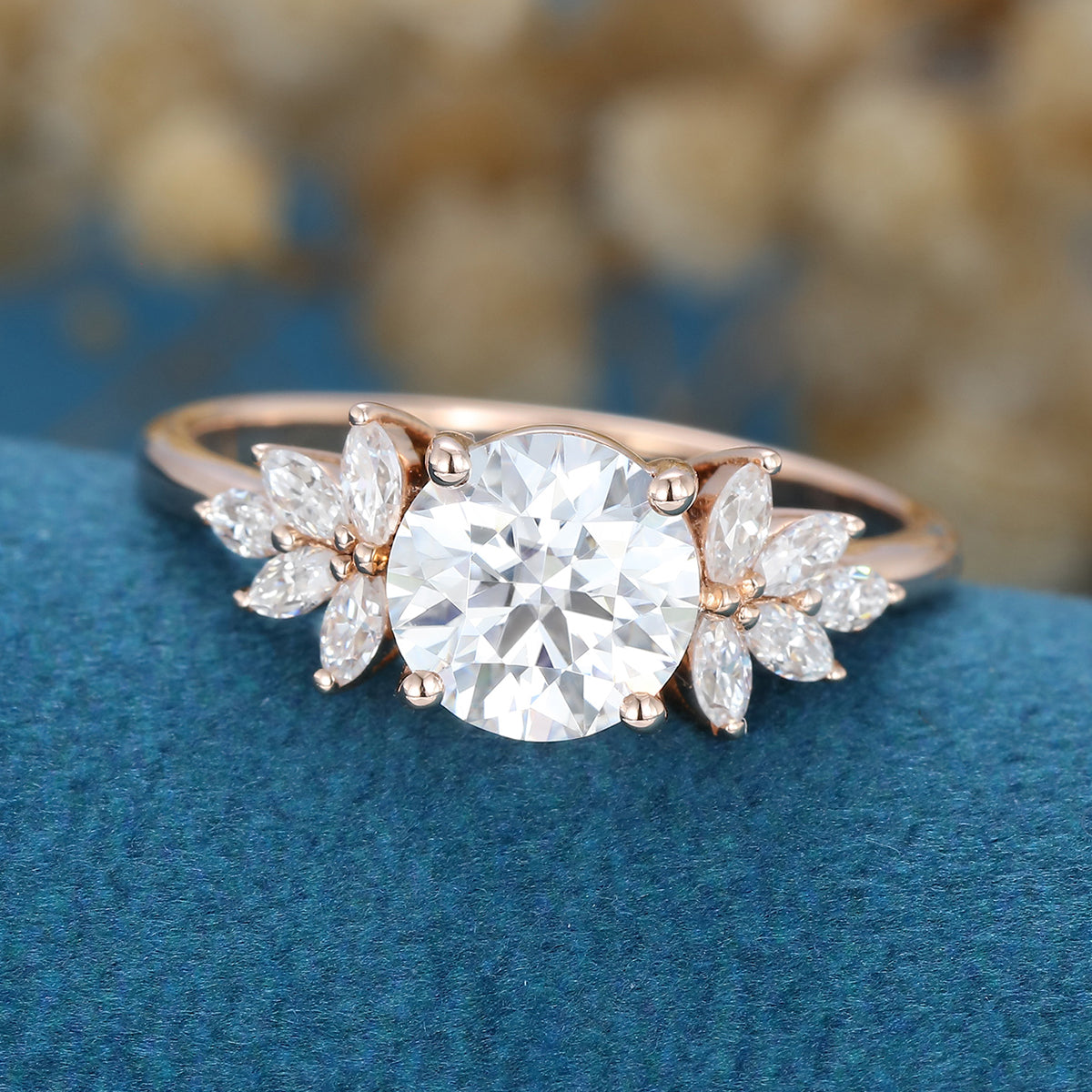 1.1 CT Round Cluster Moissanite Engagement Ring